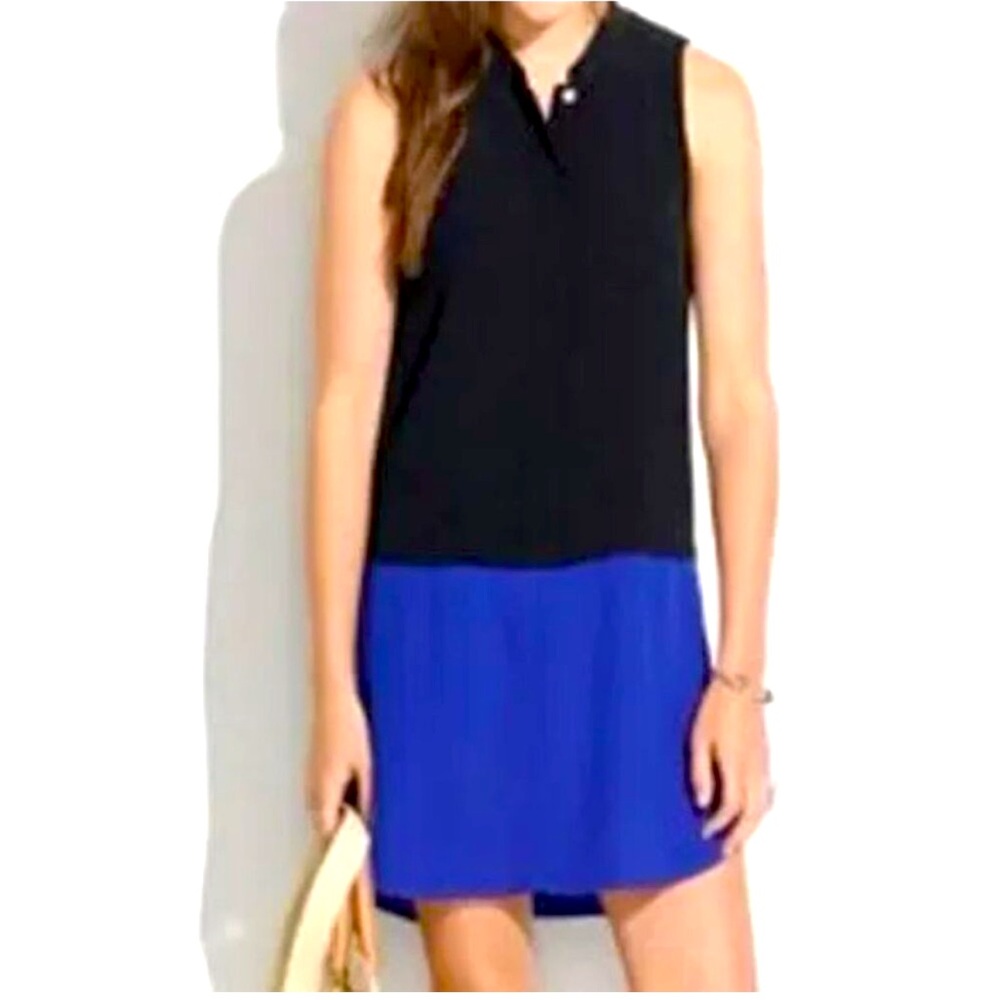 Madewell | Shift Tunic Dress Colorblock Black & Blue Sleeveless | Size Small